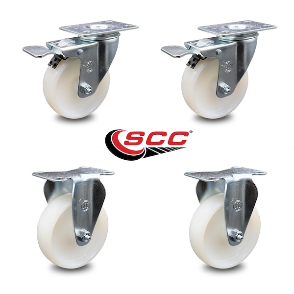 Service Caster 4 Inch Nylon Wheel Swivel Top Plate Caster Lock Brakes 2 Rigid SCC, 2PK SCC-TTL20S414-NYS-2-R-2 - main